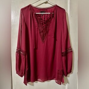 Women's Burgundy Lace-Up Blouse